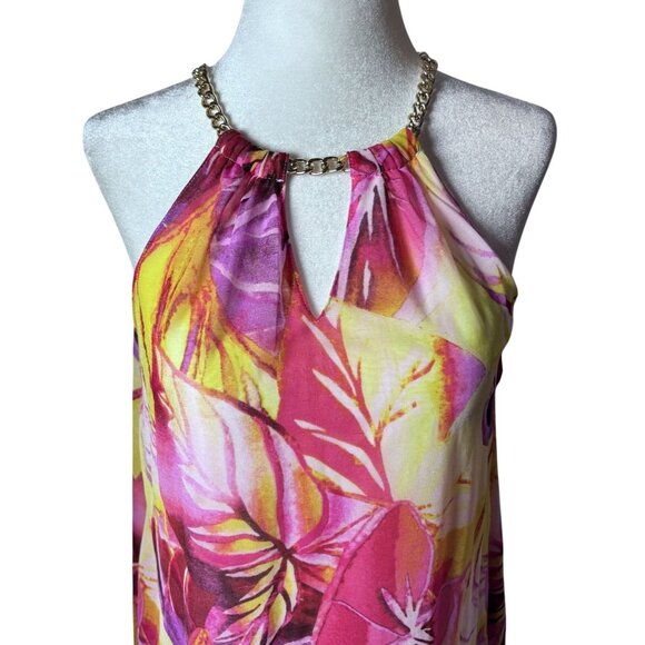 Womens Size PS Tropical Sleeveless Halter High Low Dress With Chain Neckline - Picture 3 of 11